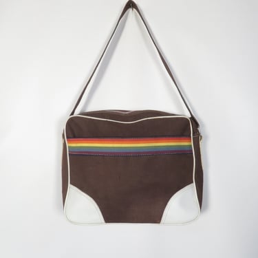 Vintage 70s Rainbow Canvas Messenger Bag 