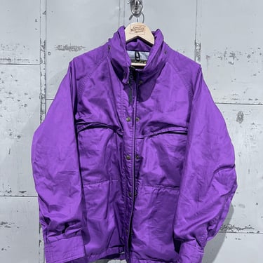Vintage 1980s Eddie Bauer Outdoors Goretex Style Rain Coat  Fashion Basic Essential Purple Zip Up Jacket size large women's gorp granola 