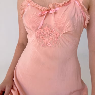 1930's Pink Silk Slip with Floral Embroidery
