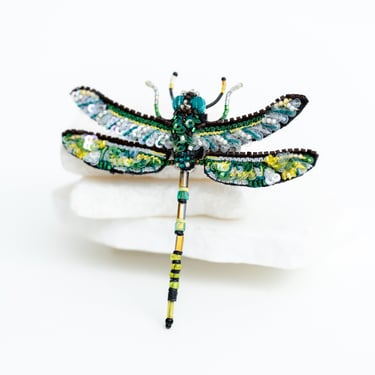 Green Darner Dragonfly Embroidered Pin