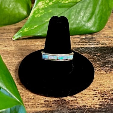 IRIDESCENT GRID Sterling Silver and Opal Inlay Ring | Lab Created Synthetic Opal | Native American Navajo Southwestern Jewelry | Size 10 