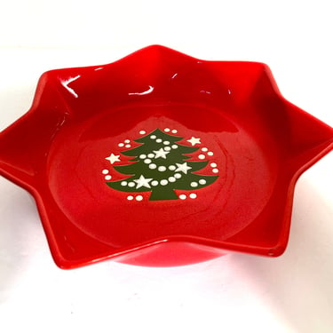 Vintage 80s Waechtersbach Red Ceramic Christmas Tree Star Shaped Bowl - Made In Western Germany 