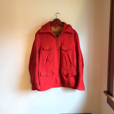 Vintage 1960's North Country Wool Red Mackinaw Cruiser Jacket / M to L / Distressed 