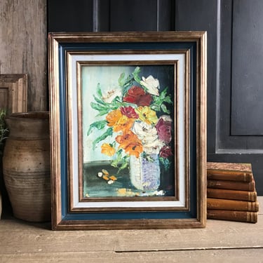 Floral Oil Painting, Vase of Flowers, Vintage Artwork, Framed Oil on Canvas, Signed 