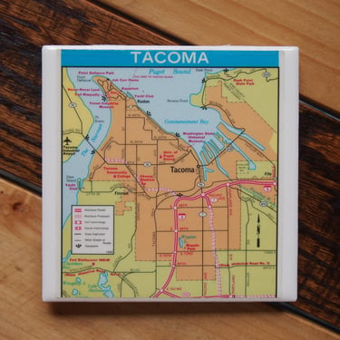 1968 Tacoma Washington Map Coaster. Tacoma Map. Vintage Washington State. Puget Sound. Map Gift Housewarming. Pacific Northwest Décor. 