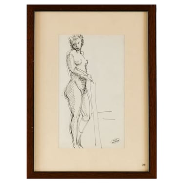 Original ANDRE DERAIN Ink on Paper Drawing, Femme nue Debout Matted and Framed Art 