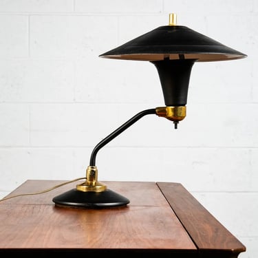 Mid Century Modern Table Lamp Round Metal Light Desk Black Swivel UFO Saucer Mcm