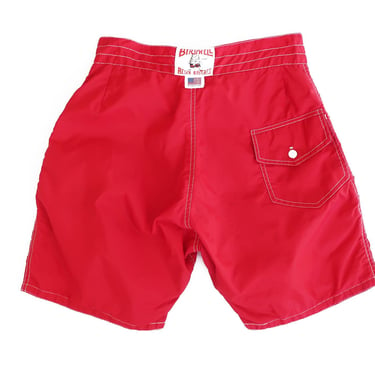 vintage surf trunks / baggy swim shorts / 1990s Birdwell Beach Britches red nylon board shorts 27 