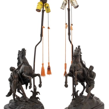 Patinated Marly Horses Mounted as Lamps, Pair