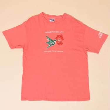 Pink 80s Single Stitch Hummingbird Research Station Tee By Hanes, L/XL
