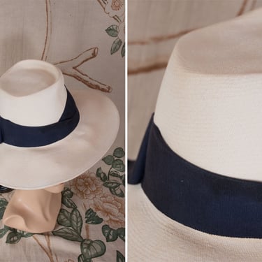 1940s Hat - Rare Vintage 40s Genuine Panama Tilt Style Summer Fedora Made by Knox 