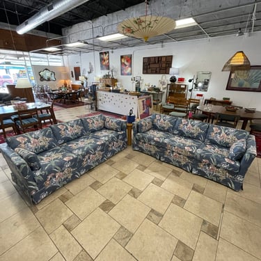 Postmodern Vintage Floral Sofas with Quilted Cushions by Pem-Kay Furniture