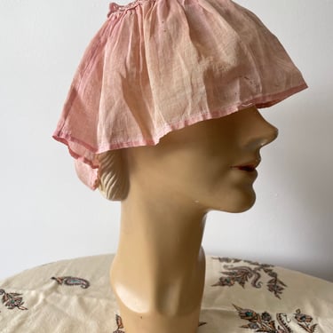 Antique 1920’s ‘30s pale pink flower cap, flapper | fairy core bride, pale pink handkerchief cotton, fairycore, cottagecore, one size adult 