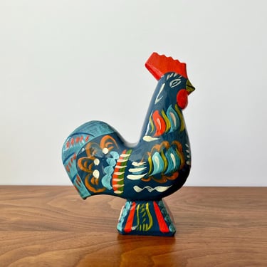Vintage Hand-painted Blue Dala Rooster 6.75” by Nils Olsson of Sweden 