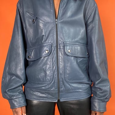 80s Blue Leather Jacket 