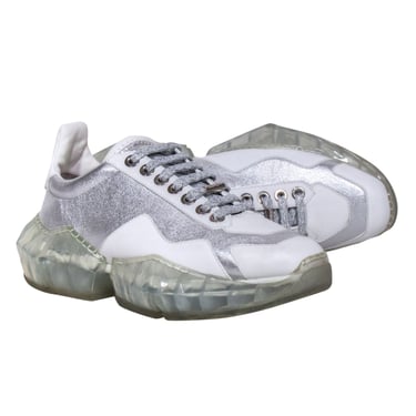 Jimmy Choo - Silver &amp; White Leather Sneakers w/ Platform Sole Sz 10.5