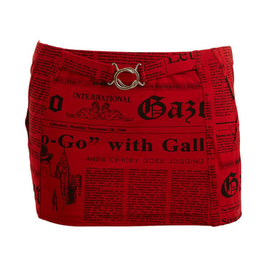 Galliano Red Newsprint Mini Skirt