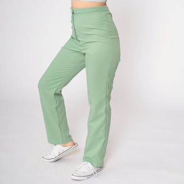 70s Straight Leg Pants Soft Green Trousers Boho Pastel Preppy Trousers 1970s High Rise Waist Vintage Seventies Extra Small S 