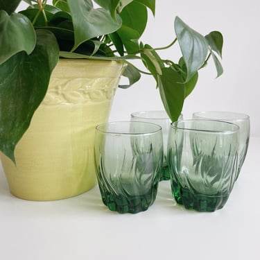 Set of 4 Green Lowball Glasses