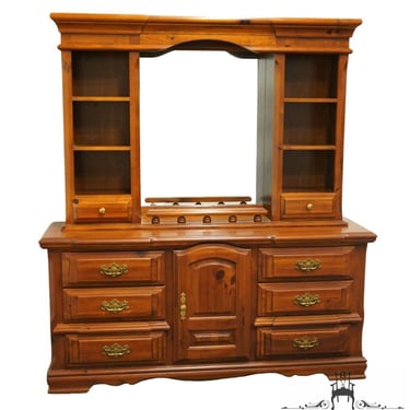 BROYHILL FURNITURE Rustic Country Style Solid Knotty Pine 68" Triple Door Dresser w. Mirrored Hutch 037-4560-33 / 037-4560-39 