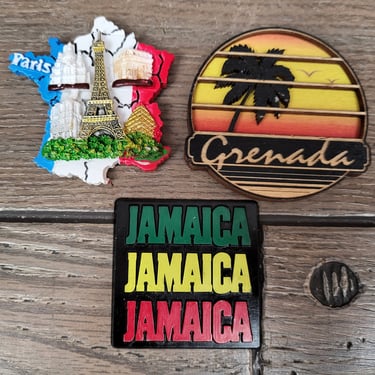 Vintage France, Grenada, and Jamaica Set of 3 Magnets 
