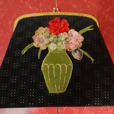 Adorable Vintage 40s/50s Bag/Purse / Velvet Vase/Flowers Novelty Applique 