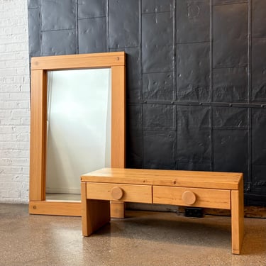 Vintage Scandinavian Pine Entryway Wall Mirror and Bench Made in Sweden 