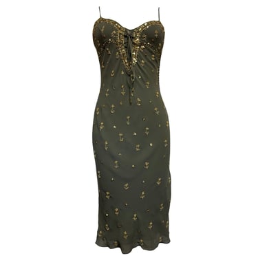 Dior Moss Green Embellished Floral Dress