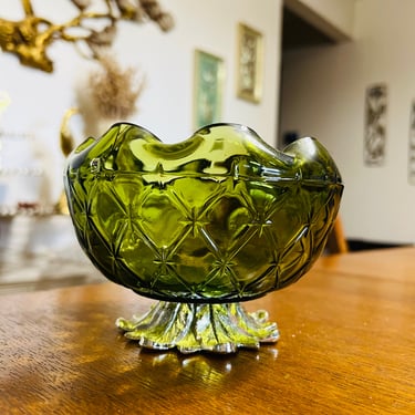 Mid Century Starburst Bowl Green Glass 