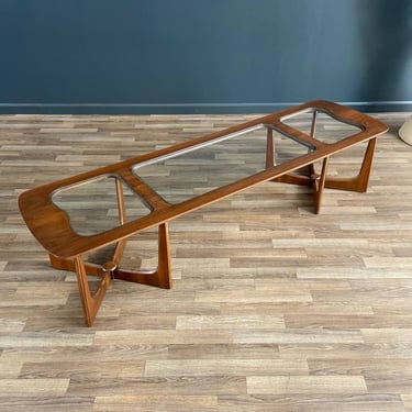 Mid-Century Modern Sculpted Walnut Coffee Table with Glass Top by Bassett Furniture, c.1960’s 