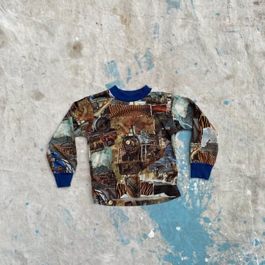 Vintage Kids Montgomery Ward Train Long Sleeve Shirt 