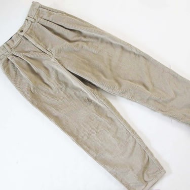 Vintage 90s High Waist Pleated Corduroy Pants 28 - 1990s Tan Baggy Straight Leg Chunky Cords - Preppy Academia Style 
