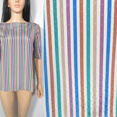 Vintage 80s Lightweight Fall Tone Striped Blouse Size M 