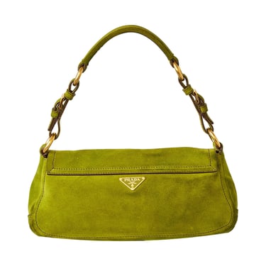 Prada Green Suede Logo Shoulder Bag