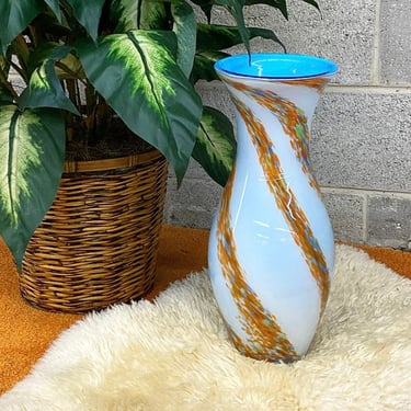 Vintage Vase Retro 2000s Contemporary + XL Size + Glass + Murano Style + Blue and Orange + Modern Home Decor + Decorative Glassware 