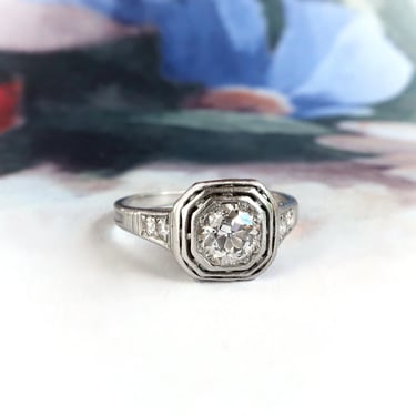 Vintage Art Deco .60ctw. Diamond Octagonal Engagement Ring Platinum 