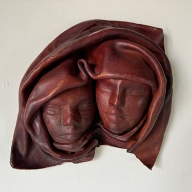 Vintage Leather Face  Wall Sculpture 