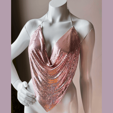 Ferrara Mesh Blush Pink w Silver Leather Halter Top