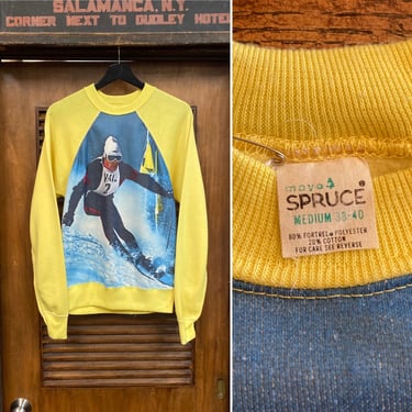 Vintage 1960’s “Mayo Spruce” Skier Photoprint Vail Sport Skiing Sweatshirt, 60’s Vintage Clothing 