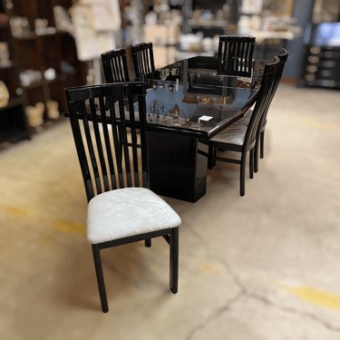 Faux Marble Black Lacquer Dining Table with 6 Chairs