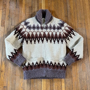 60s cowichan sweater fair isle Christmas sweater  heavyweight cardigan full zip lined 