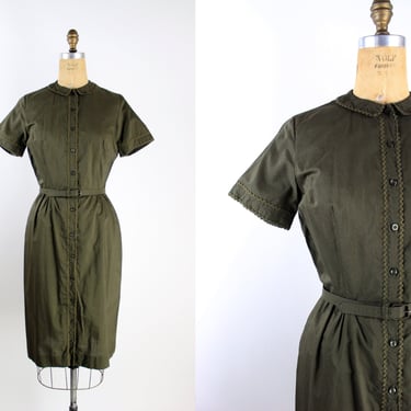 50s Bobbie Brooks Olive Green Dress / Size S/M 