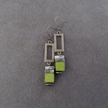 Modern jasper and green wooden earrings 