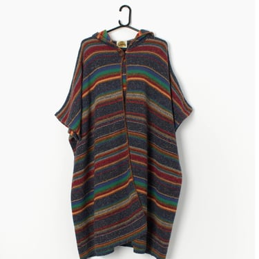 Vintage wool blend striped hooded poncho / cape - One size 