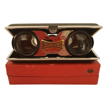 Vintage 60s Butterfly 3X Coated Lens Opera Glasses - Made in Japan in Box, Mini Binoculars 