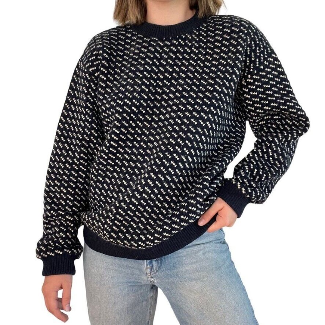 トップス L.L Bean Birds Eye knit Navy Vtg 80s LL BEAN Birdseye Sweater Heritage Navy Blue Norway