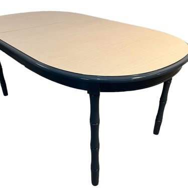 Vintage 1960s Lacquered Faux Bamboo Dining Table (Navy) 