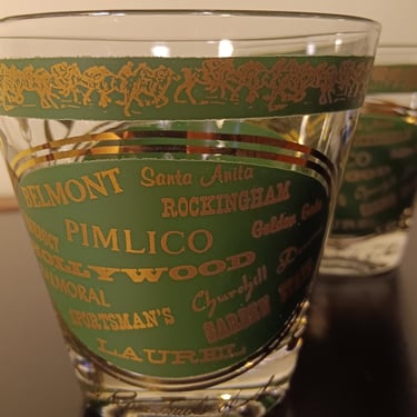 Horse Racing Old Fashioned Rocks Glasses Set of 2 Vintage from the 1960s 