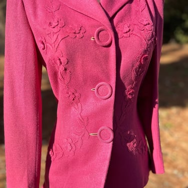 1940s New York Creations Magenta Wool Suit with Appliqués 34 Bust Vintage 