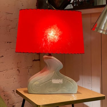 Atomic Era Ceramic Lamp with a Red Fiberglass Shade, Circa 1950s - *Please ask for a shipping quote before you buy. 